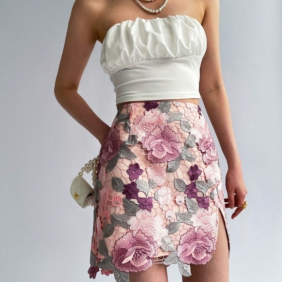 Floral Lace Skirt, Perfect For Date, Wedding, Holiday, Beach, And Seaside - Picture 2 of 5